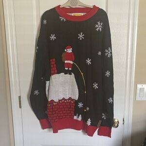 NWT Tipsy Elves Black and Red Santa Crewneck Light-Up Sweater